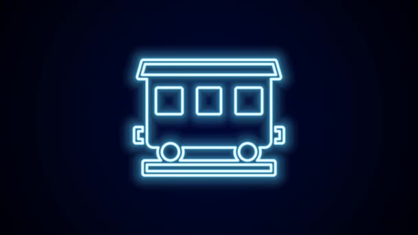 Glowing Neon Line Passenger Train Cars Icon Isolated Black Background — Stock Video