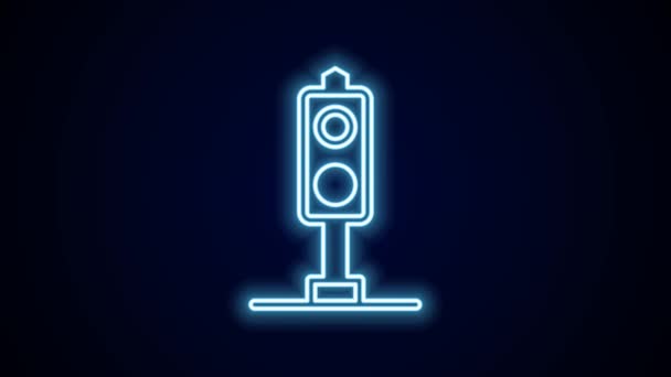 Glödande Neon Line Tåg Trafik Ljus Ikon Isolerad Svart Bakgrund — Stockvideo