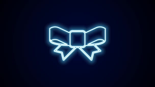 Glowing Neon Line Gift Bow Icon Isolated Black Background Video — Stock Video