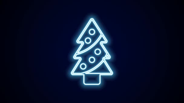 明亮的霓虹灯线圣诞树与装饰图标隔离在黑色背景 圣诞快乐 新年快乐 4K视频运动图形动画 — 图库视频影像