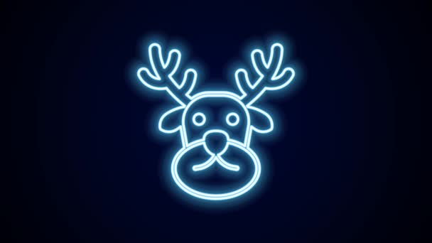 Leuchtende Leuchtschrift Rentier Symbol Isoliert Auf Schwarzem Hintergrund Frohe Weihnachten — Stockvideo