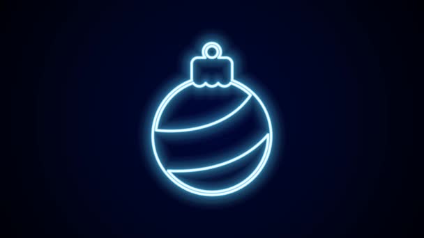 Zářící Neon Line Vánoční Koule Ikona Izolované Černém Pozadí Veselé — Stock video