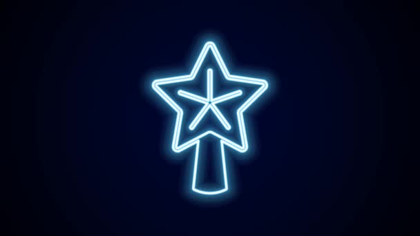 Светящаяся неоновая линия икона рождественской звезды выделена на черном фоне. С Рождеством и Новым годом. Видеографическая анимация 4K.