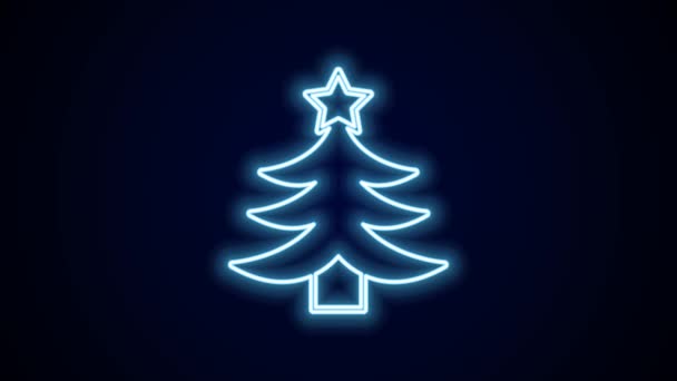 Λάμψη Νέον Γραμμή Χριστουγεννιάτικο Δέντρο Εικονίδιο Απομονώνονται Μαύρο Φόντο Καλά — Αρχείο Βίντεο