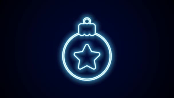Zářící Neon Line Vánoční Koule Ikona Izolované Černém Pozadí Veselé — Stock video