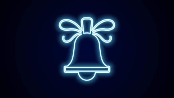 Leuchtende Leuchtschrift Frohe Weihnachten Klingelnde Glocke Symbol Isoliert Auf Schwarzem — Stockvideo