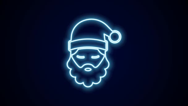 Świecąca Neon Linii Santa Claus Kapelusz Ikona Brody Izolowane Czarnym — Wideo stockowe