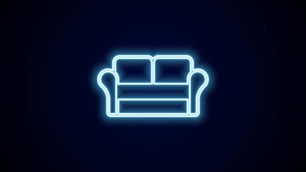 Leuchtende Leuchtschrift Sofa Symbol Isoliert Auf Schwarzem Hintergrund Video Motion — Stockvideo
