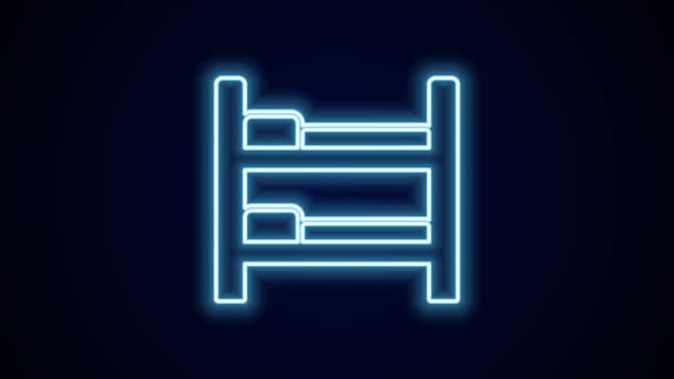 Glowing Neon Line Bunk Bed Icon Isolated Black Background Video — Stock Video