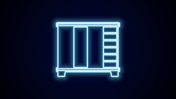 Glowing Neon Line Wardrobe Icon Isolated Black Background Cupboard Sign — стоковое видео