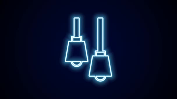 Gloeiende Neon Lijn Lamp Opknoping Pictogram Geïsoleerd Zwarte Achtergrond Plafondlamp — Stockvideo