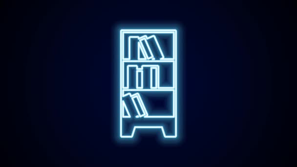 Glowing Neon Line Library Bookshelf Icon Isolated Black Background Video — Stock Video