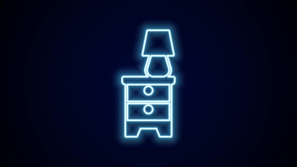 ネオンラインの輝き黒の背景に隔離されたランプアイコンと家具のナイトスタンド 4Kビデオモーショングラフィックアニメーション — ストック動画