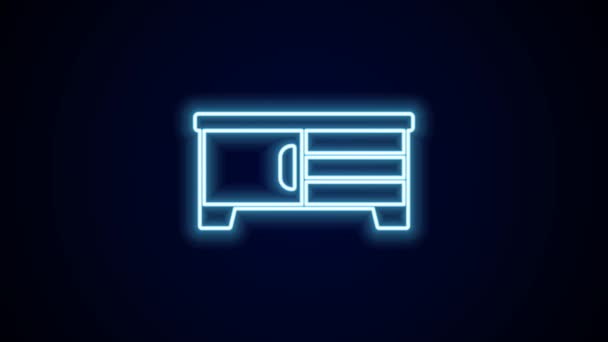 Zářící Neonové Linky Stůl Ikona Izolované Černém Pozadí Grafická Animace — Stock video