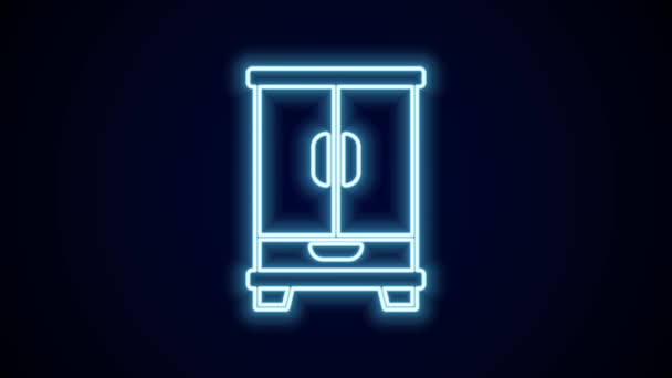 Glowing Neon Line Wardrobe Icon Isolated Black Background Cupboard Sign — Video Stock