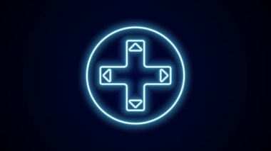 Siyah arkaplanda izole edilmiş oyun konsolu simgesi için parlayan neon çizgi oyun denetleyici veya joystick. 4K Video hareketli grafik canlandırması.