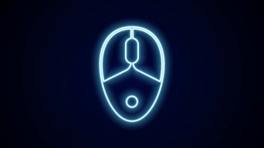 Parlayan neon hattı Bilgisayar faresi oyun simgesi siyah arkaplanda izole edildi. Tekerlek sembollü optik. 4K Video hareketli grafik canlandırması.