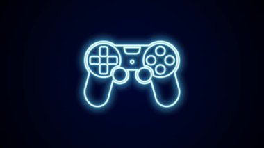 Siyah arkaplanda izole edilmiş oyun konsolu simgesi için parlayan neon çizgi oyun denetleyici veya joystick. 4K Video hareketli grafik canlandırması.