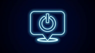 Parlayan neon hattı güç simgesi siyah arkaplanda izole edildi. Başlat işareti. 4K Video hareketli grafik canlandırması.