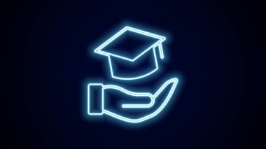 Parlayan neon hattı Eğitim bursu simgesi siyah arkaplanda izole edildi. Okul ücreti, finansal eğitim, bütçe fonu, burs programı, mezuniyet şapkası. 4K Video hareketli grafik canlandırması.