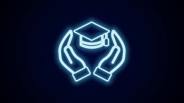 Parlayan neon hattı Eğitim bursu simgesi siyah arkaplanda izole edildi. Okul ücreti, finansal eğitim, bütçe fonu, burs programı, mezuniyet şapkası. 4K Video hareketli grafik canlandırması.