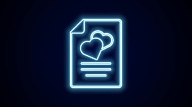 Parlayan neon hattı evlilik sözleşmesi simgesi siyah arka planda izole edildi. Düğün sertifikası. 4K Video hareketli grafik canlandırması.