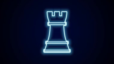 Parlayan neon çizgisi satranç simgesi siyah arkaplanda izole edildi. İş stratejisi. Oyun, yönetim, finans. 4K Video hareketli grafik canlandırması.