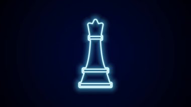 Parlayan neon çizgisi satranç simgesi siyah arkaplanda izole edildi. İş stratejisi. Oyun, yönetim, finans. 4K Video hareketli grafik canlandırması.