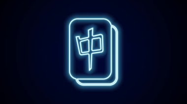 Parlayan neon hattı Mahjong parçaları siyah arkaplanda izole edilmiş. Çin mahjong kırmızı ejderha oyunu emojisi. 4K Video hareketli grafik canlandırması.