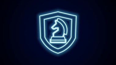 Parlayan neon çizgisi satranç simgesi siyah arkaplanda izole edildi. İş stratejisi. Oyun, yönetim, finans. 4K Video hareketli grafik canlandırması.