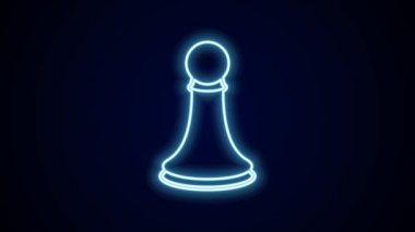 Parlayan neon hattı satranç ikonu siyah arkaplanda izole edildi. 4K Video hareketli grafik canlandırması.