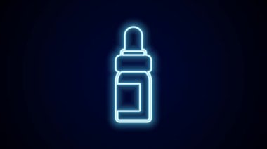 Parlayan neon çizgisi. Siyah arka planda izole edilmiş temel yağ şişesi simgesi. Organik aromaterapi özü. Cilt bakımı serumu cam bırakma paketi. 4K Video hareketli grafik canlandırması.