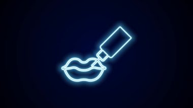 Parlayan neon hattı Lip artırma simgesi siyah arkaplanda izole edildi. Hyaluronik asit dudak enjeksiyonu. Estetik ameliyat. 4K Video hareketli grafik canlandırması.