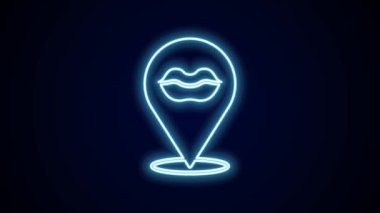 Parlayan neon çizgisi gülen dudaklar simgesi siyah arkaplanda izole edilmiş. Gülümse. 4K Video hareketli grafik canlandırması.