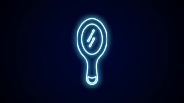 Parlayan neon çizgisi. El aynası simgesi siyah arkaplanda izole edilmiş. 4K Video hareketli grafik canlandırması.