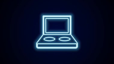 Parlayan neon çizgisi, siyah arkaplanda izole edilmiş fırça ikonu olan göz gölgesi paleti. 4K Video hareketli grafik canlandırması.