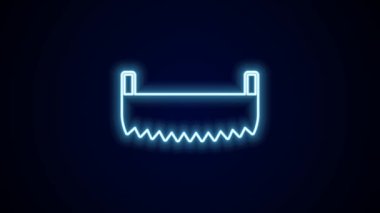 Parlayan neon hattı, siyah arka planda izole edilmiş iki elli testere ikonu. 4K Video hareketli grafik canlandırması.
