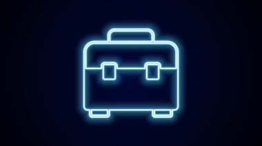 Parlayan neon çizgisi araç kutusu simgesi siyah arkaplanda izole edildi. Alet kutusu tabelası. 4K Video hareketli grafik canlandırması.