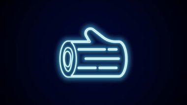 Parlayan neon hattı tahta kütük simgesi siyah arkaplanda izole edildi. Yakacak odun yığını. 4K Video hareketli grafik canlandırması.
