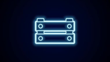 Parlayan neon hattı tahta kutu simgesi siyah arkaplanda izole edildi. Market sepeti, depo sandığı. Sebzeler ve ürünler için boş ahşap kap. 4K Video hareketli grafik canlandırması.