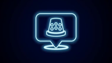 Siyah arkaplanda izole edilmiş ikon dikmek için parlayan neon hattı Thimble. 4K Video hareketli grafik canlandırması.
