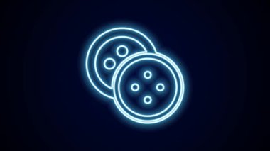 Siyah arkaplanda izole edilmiş giysi simgesi için parlayan neon çizgisi dikiş düğmesi. Giysi düğmesi. 4K Video hareketli grafik canlandırması.