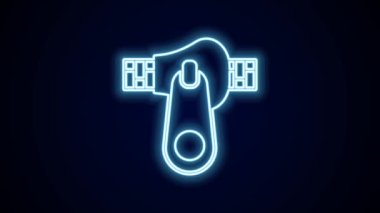 Parlayan neon hattı Zipper simgesi siyah arkaplanda izole edildi. 4K Video hareketli grafik canlandırması.