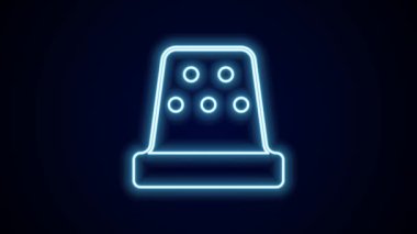 Siyah arkaplanda izole edilmiş ikon dikmek için parlayan neon hattı Thimble. 4K Video hareketli grafik canlandırması.