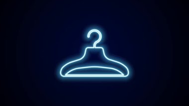 Parlayan neon hattı elbise askısı simgesi siyah arkaplanda izole edildi. Vestiyer ikonu. Kıyafet servis sembolü. Çamaşır askı tabelası. 4K Video hareketli grafik canlandırması.