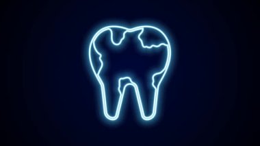 Parlayan neon çizgisi. Kırık diş simgesi siyah arka planda izole edilmiş. Diş problemi ikonu. Diş sağlığı sembolü. 4K Video hareketli grafik canlandırması.