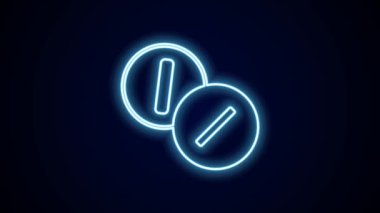 Parlayan neon hattı diş ağrısı kesici tablet simgesi siyah arkaplanda izole edilmiş. Diş bakımı ilacı. Kapsül hapı ve ilaç. Eczane tasarımı. 4K Video hareketli grafik canlandırması.
