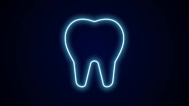 Parlayan neon çizgisi Diş simgesi siyah arkaplanda izole edildi. Diş hekimliği kliniği veya diş hekimliği merkezi ve diş macunu paketi için diş sembolü. 4K Video hareketli grafik canlandırması.