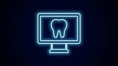 Parlayan neon hattı çevrimiçi diş bakımı ikonu siyah arkaplanda izole edildi. Diş hizmetleri danışma merkezi. 4K Video hareketli grafik canlandırması.