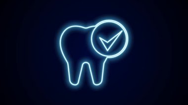 Parlayan neon çizgisi Diş simgesi siyah arkaplanda izole edildi. Diş hekimliği kliniği veya diş hekimliği merkezi ve diş macunu paketi için diş sembolü. 4K Video hareketli grafik canlandırması.